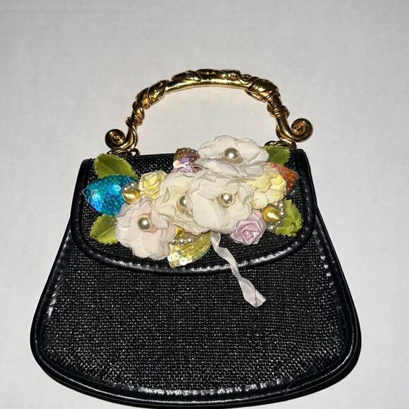 Multi Floral Black Textured Mini Bag Whimsy Goth Fairycore Coquette FLAWED - Picture 1 of 11